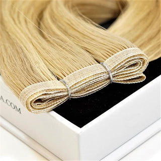 E-Weft 18" Hair Extensions Color R5P29 Medium Dark Brown to Light Ash Brown/Pale Golden Blonde Mix
